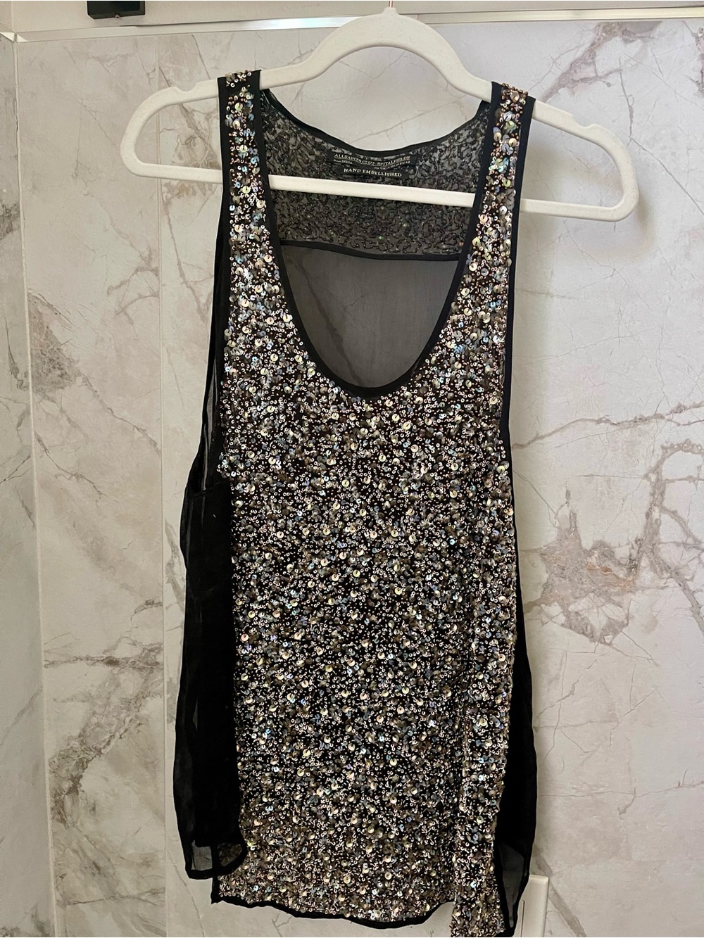 All Saints Black Sequin Tank Top